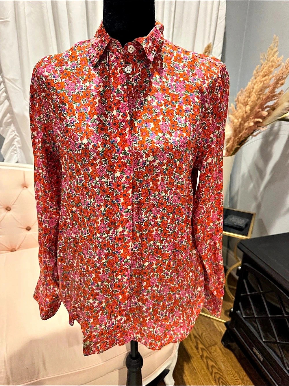 J.CREW Classic Floral Button Down in Red & Pink Size 4